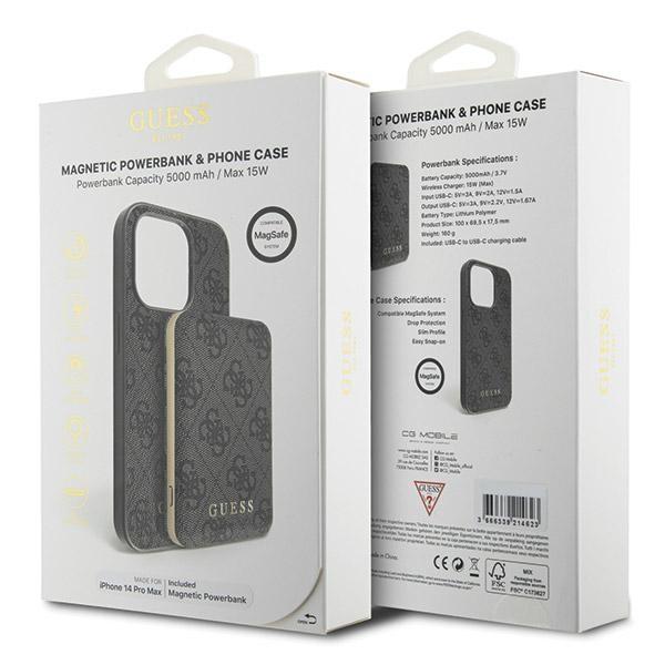 Guess GUBPM5P14X4GEMGK Set iPhone14 Pro Max 6.7" Hartschalen-Hülle + Powerbank 5000mAh MagSafe schwarz/schwarz 4G Metall-Logo