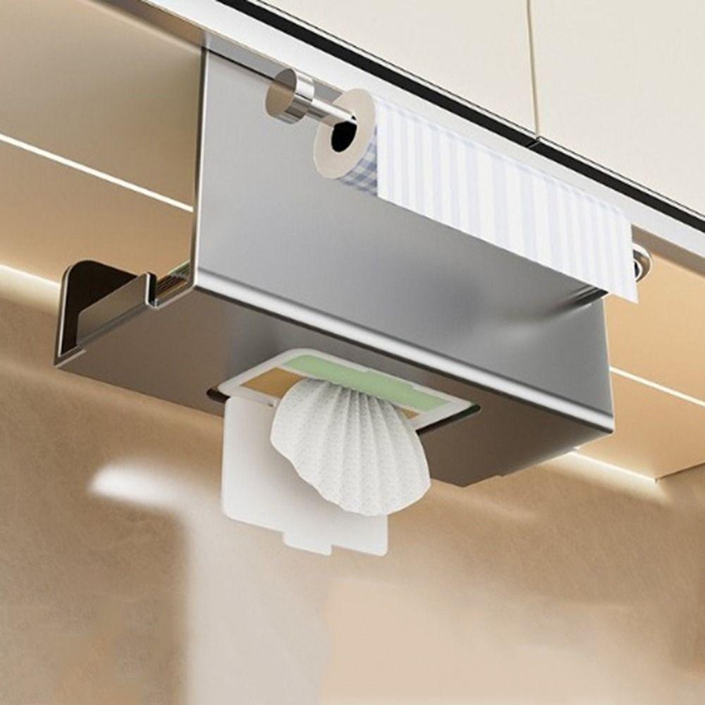 Carbon Steel Under Cabinet Paper Towel Holder Lengthen Storage Wall Mounted Hanging Paper Towel Rack Rustproof Waterproof