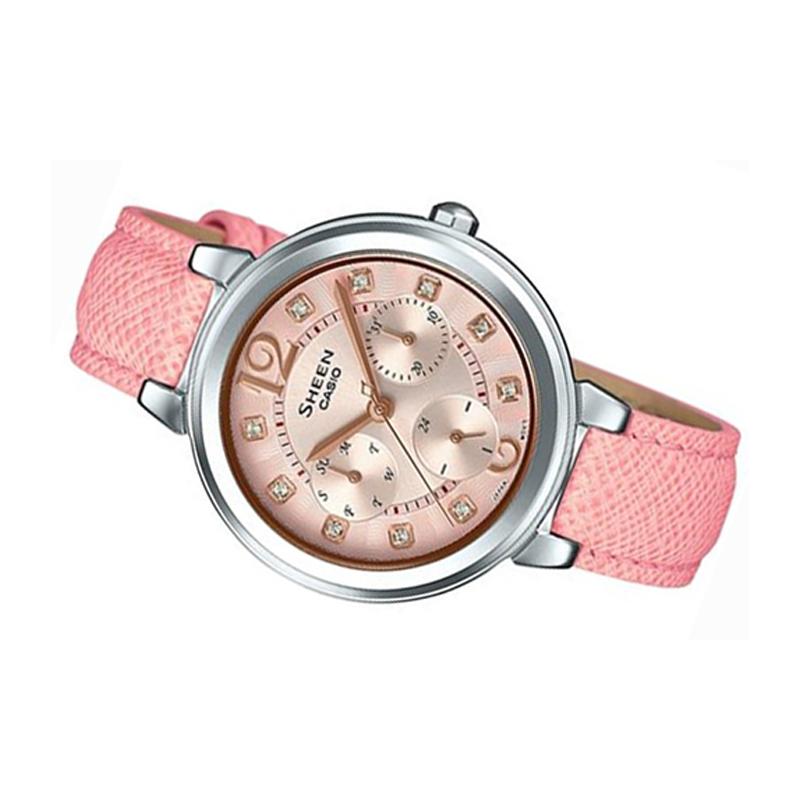Casio SHEEN Business 50 Meter Waterproof Quartz Movement Genuine Leather Strap Japanese and Korean Watch Women's Watch Gold Dial SHE-3048L-4A