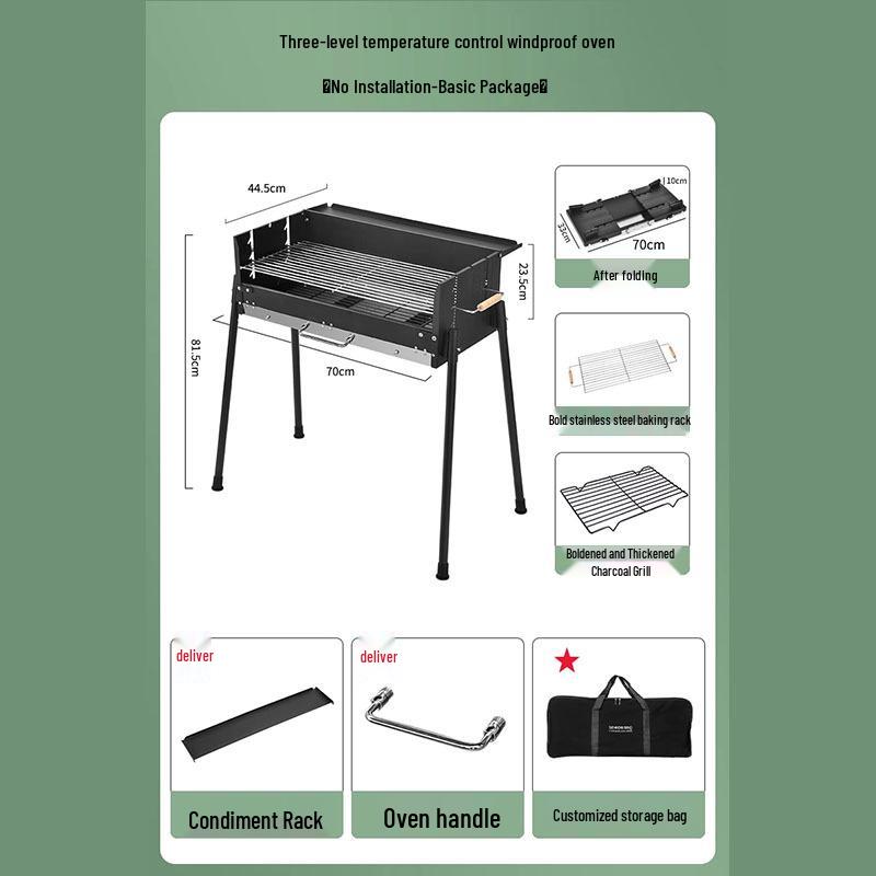 Stainless Steel Folding Portable Charcoal BBQ Grill and Utensils