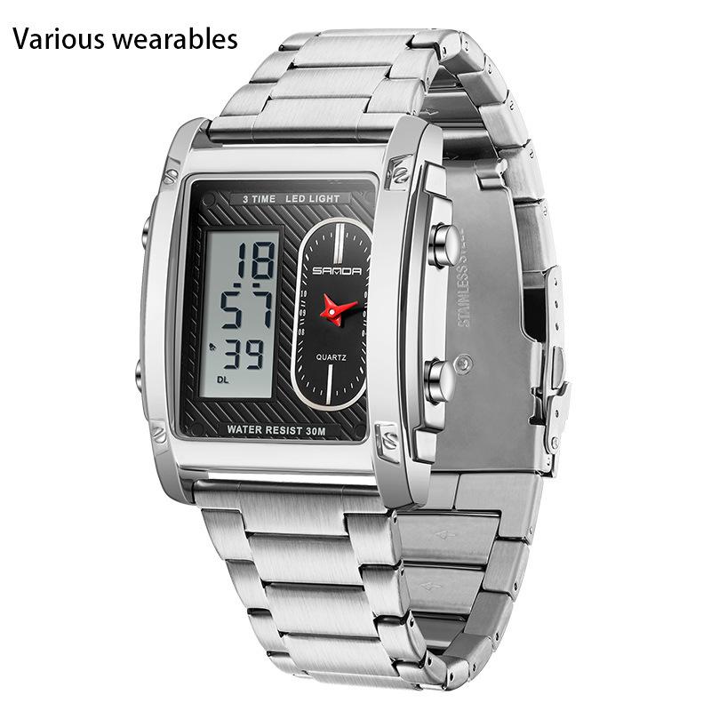 New Trend Double Display Watch Men's Business Waterproof Electronic Watch Light Luxury Quartz Steel Band Watch