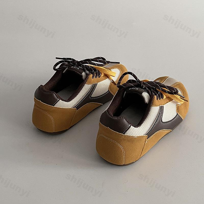 Fashion Versatile Korean Version Height Increasing Shoes Women Spring  New Retro Round Toe Lace Up Sports Leisure Sneakers