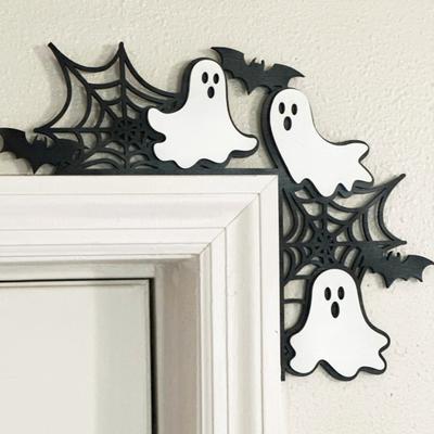 Halloween Door Frame Decoration Rustic Wooden Pumpkin Ghost Witch Door Corner Sign Home Office Front Door Topper Sitter Festival Ornament
