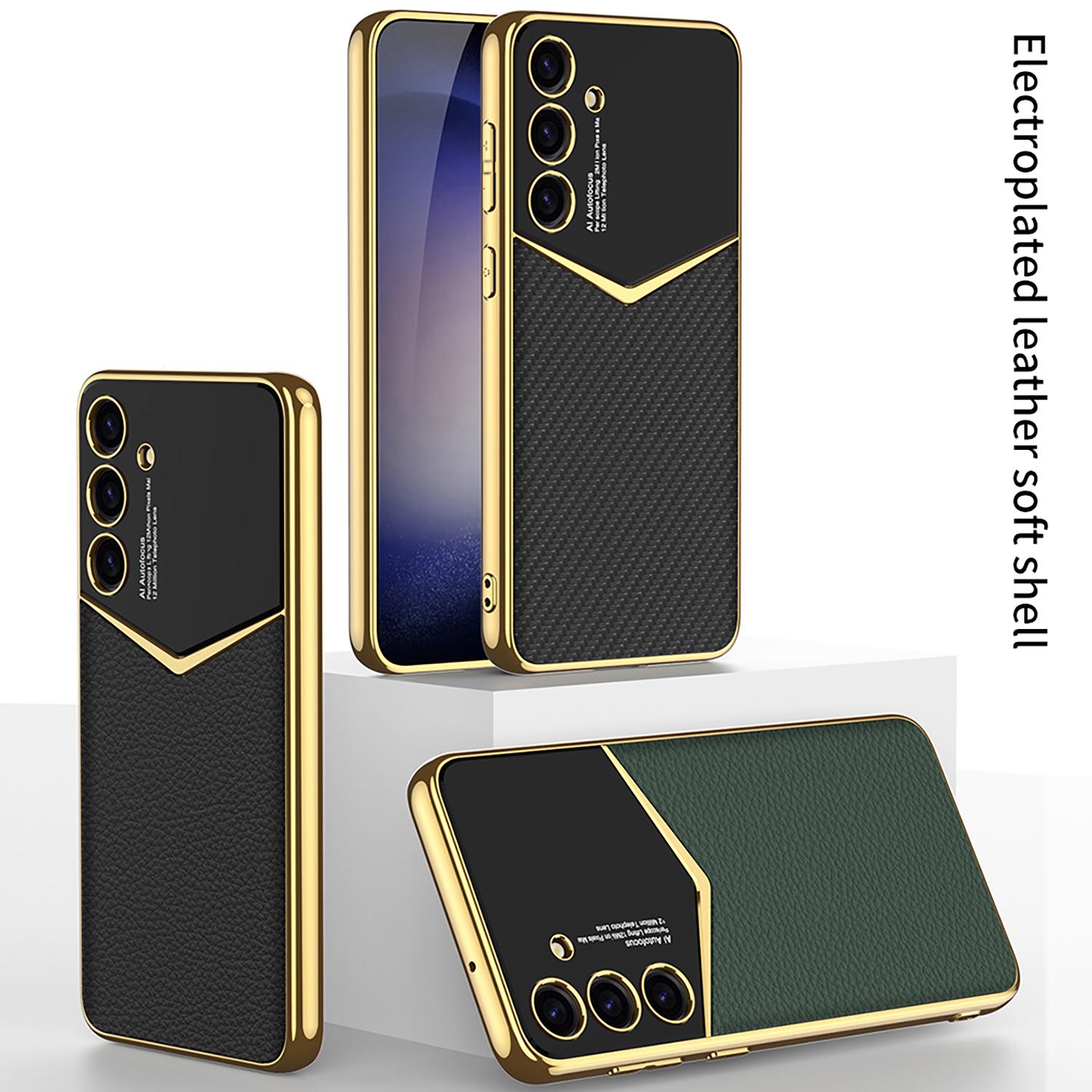 

For Samsung Galaxy S25+ Cases Electroplating PU+PC+TPU Phone Cover Carbon Fiber Texture