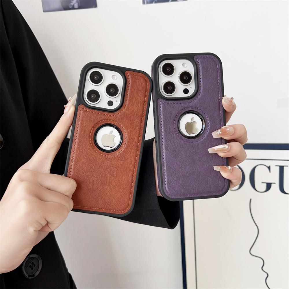 Розкішний бізнес-чохол зі шкіри PU та коров'ячої шкіри для iPhone 17 17Air 11 12 13 14 15 16 Pro Max Plus Отвір для логотипу Ударостійка захисна кришка