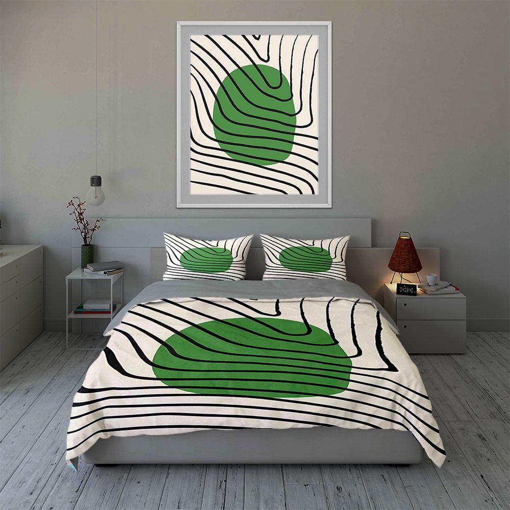 Green circle lines Bedding Duvet cover sets Duvet covers Pillowcases gifts (1 * Duvet Cover 2 * Pillowcases, without duvet insert)