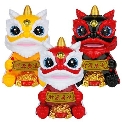 Chinese Style Lucky Dancing Lion Mascot Ornament Plastic Model Solar Powered Car Dashboard Statue Desk Decoration