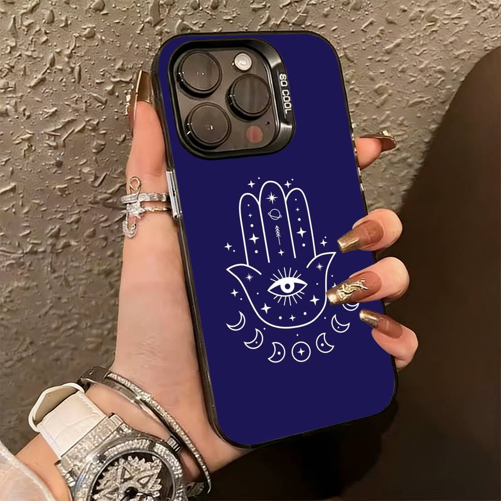 H-Hamsa H-Hand-D Phone Case For iPhone 17,16,15,14,13,12,11 Plus,Pro Max,XS,Colored Silver Plated Inside Cover