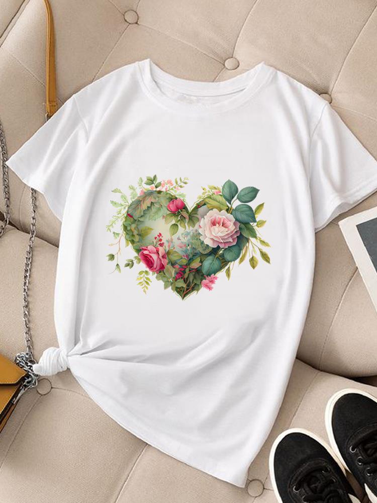 (Asian Size) Women Fashion Tee Top Clothing T Shirt Woman Print flower trend cute Female Short Sleeve Graphic T-shirts