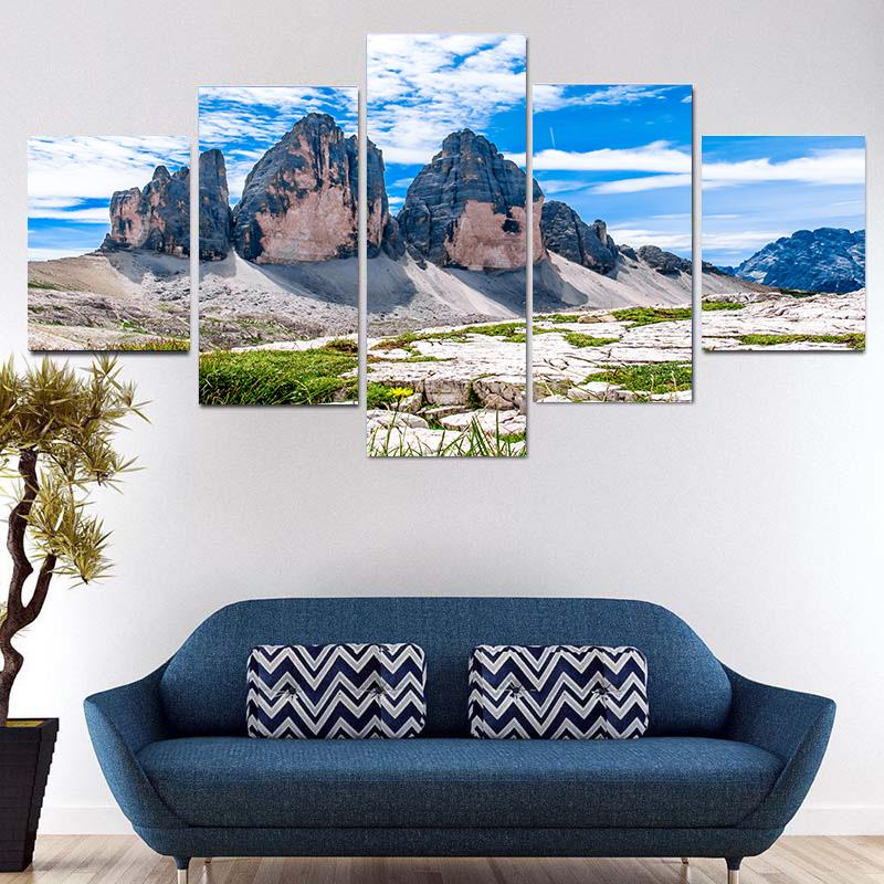 5 Panels Sky Ice Mountain Grassland Natural Landscape Canvas Printing Posters and Prints Wall Pictures Home Decor No Frame