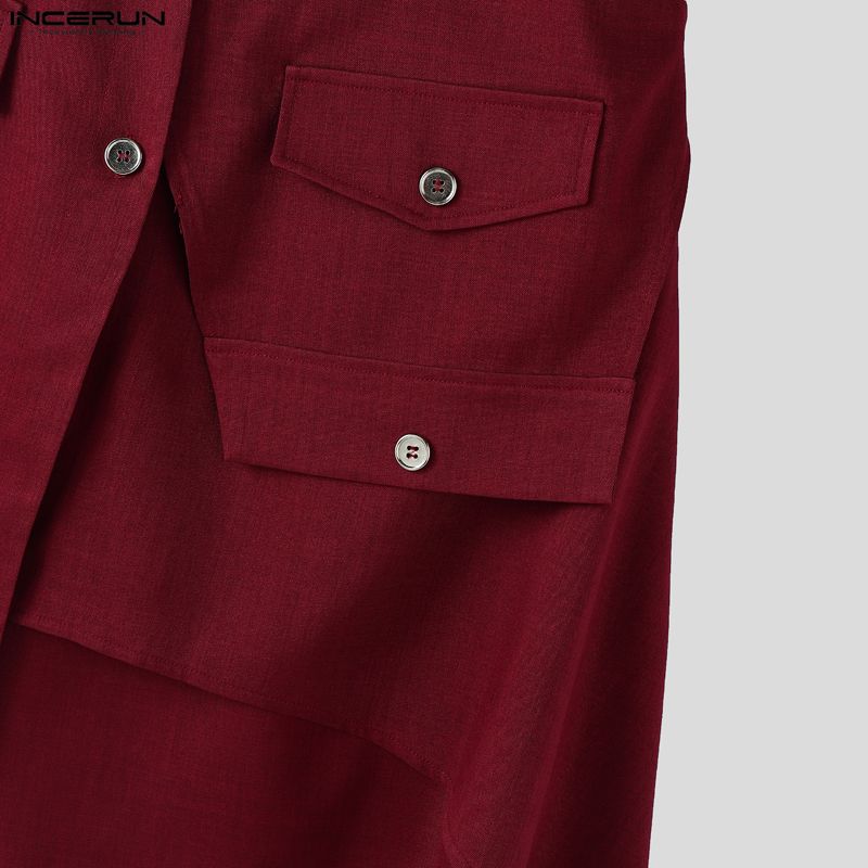 INCERUN Women Men Long Sleeve Cropped Tops and Irregular Skirts Sets Outfits