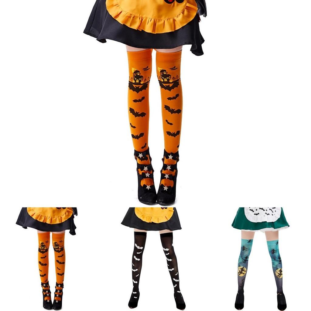 Halloween Dames Vleermuisprint Over de Knie Cosplay Kostuum Kousen Comfortabel Polyestermateriaal
