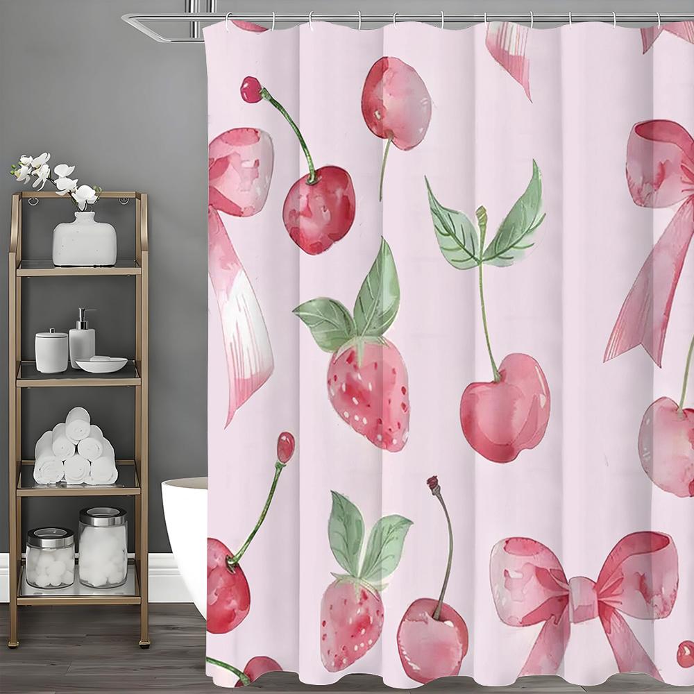 

Розовая Вишня Клубника Бант Шторка для душа, Декоративная шторка для душа для ванной комнаты, Водонепроницаемая шторка для душа с крючками 90*180cm