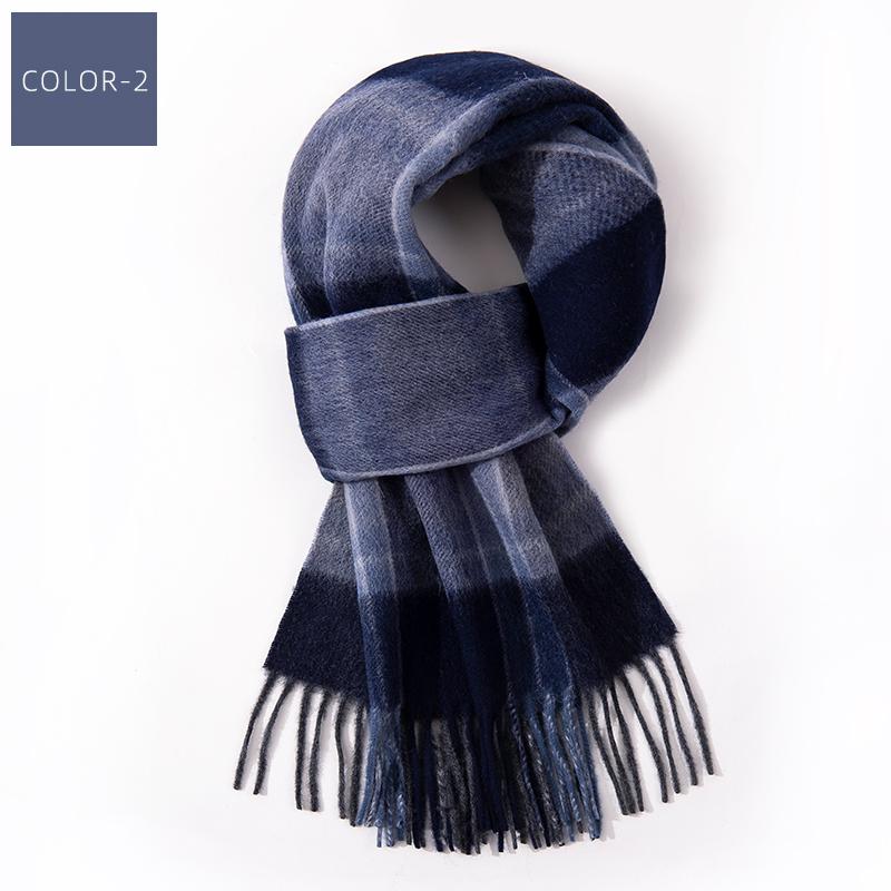 

100% Wool Long Scarf Men Winter Warm Neck Scarves Classic Business Plaid Blue Scarf Shawls Luxury Striped Foulard Hommes 180x30cm