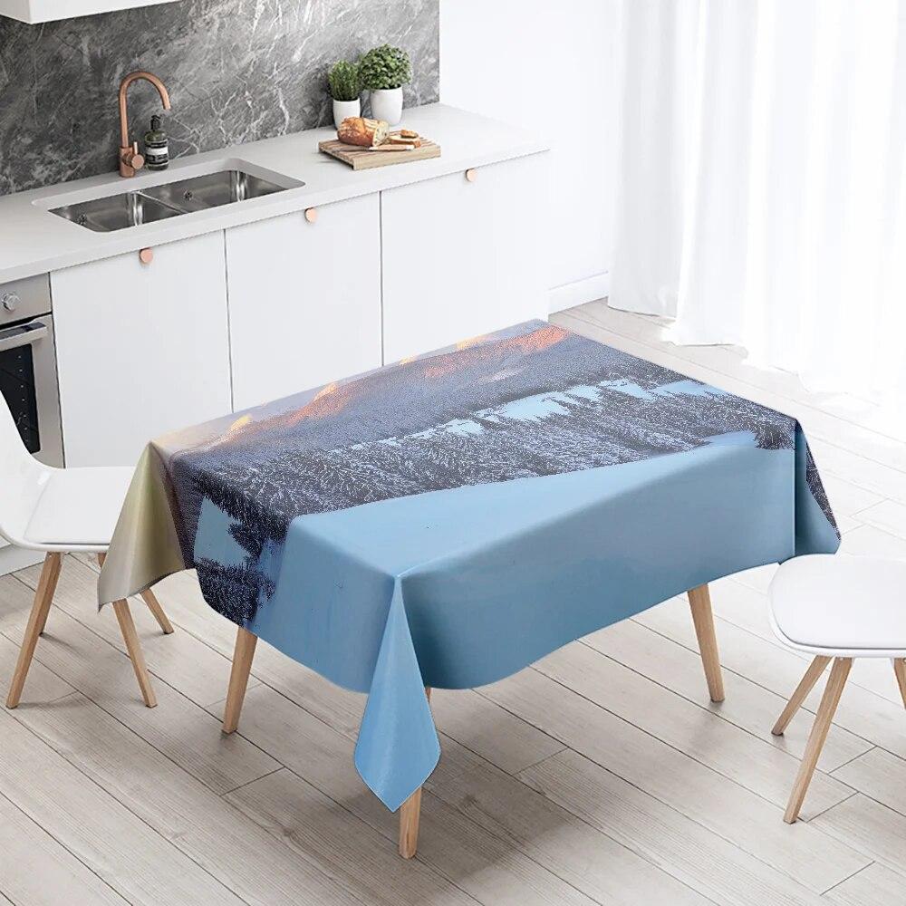 Winter Snow Tablecloth Beautiful  Anti-fouling Waterproof Rectangular Kitchen Table Home Decoration