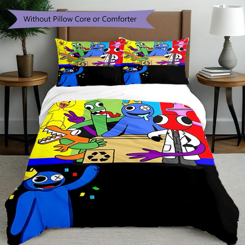3-teiliges Bettbezug-Set (1 * Bettbezug + 2 * Kissenbezug, ohne Kern), Spiel Rainbow Friends Druck Bettwäsche-Set, Schlafzimmer-Dekoration, Ganzjahres, Geburtstagsgeschenk