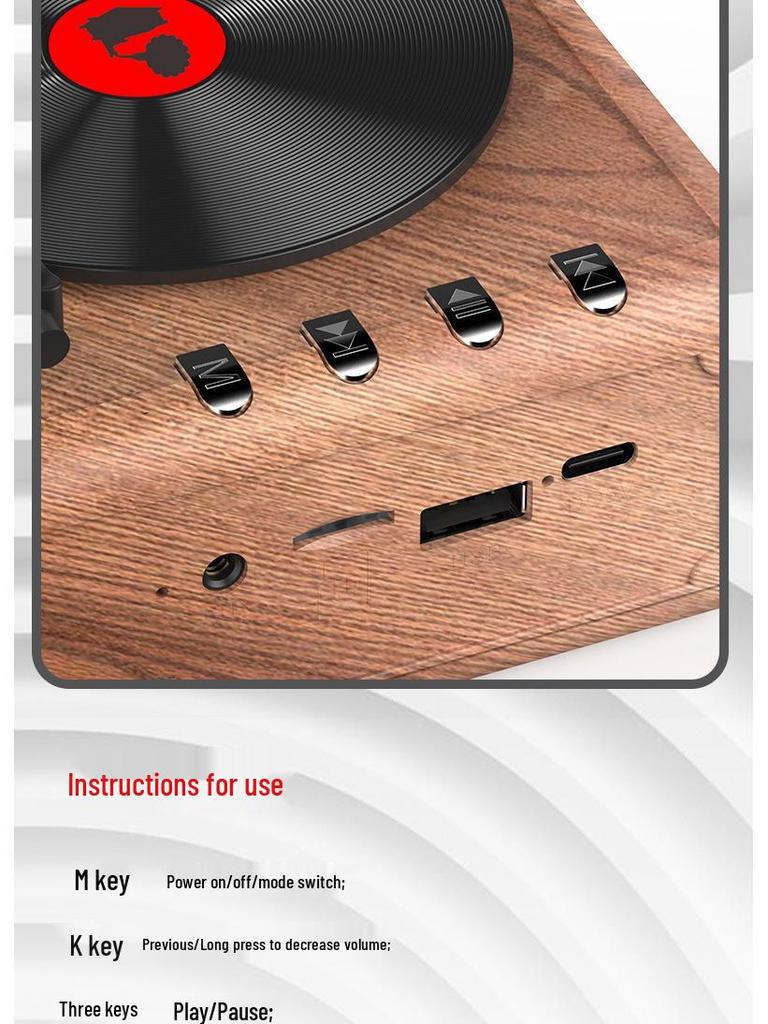 Retro Mini Portable Bluetooth Speaker with Record Player Design and Subwoofer