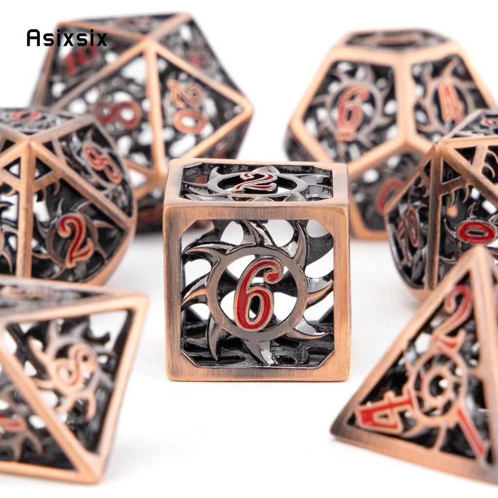 7 Pcs Copper Red Rotary Cyclone Metal Dice Hollow Metal Polyhedral Dice Set Suitable for Role-Playing RPG  Board Game Card Game