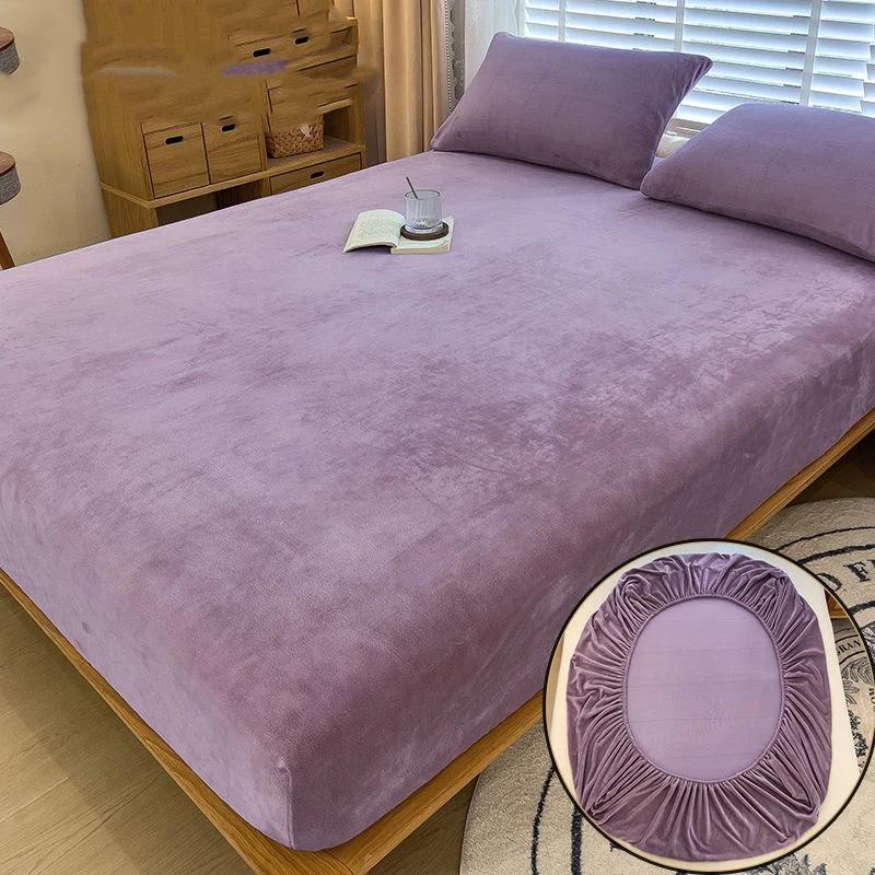 Warm and Thick Winter Fitted Sheet Non Slip Adjustable Mattress Covers Soft Velvet Bed Covers Mattresses Protective Covers