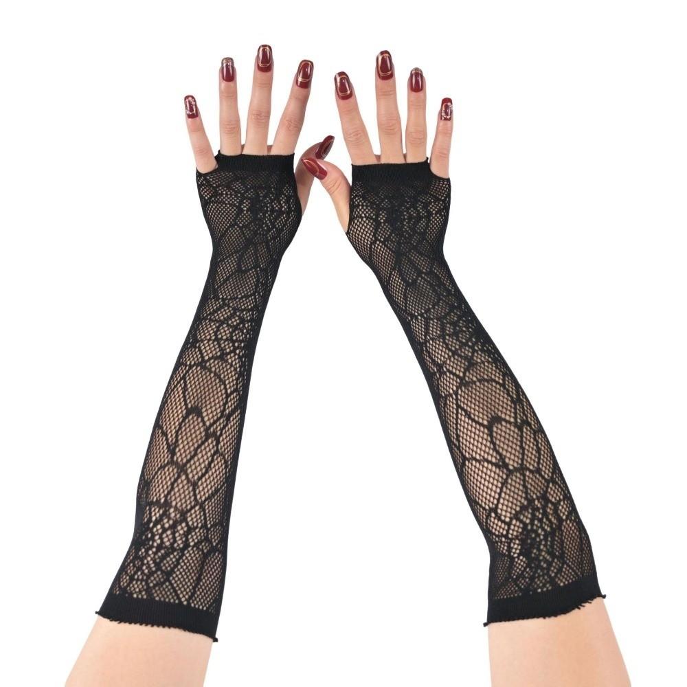 Black Half-Finger Gloves Long Sleeve Fishnet Gloves Gothic Fashion Spider Web Gloves  Outdoor