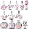 New Copper Charms Beads Pink Series Perfume Cake Princess Skirt Pendant Fit Original Bracelet Diy Jewelry Gifts