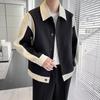 Men's Color Block Lapel Jacket - Korean Casual, Spring/Autumn Patchwork, Trendy High-End Feel