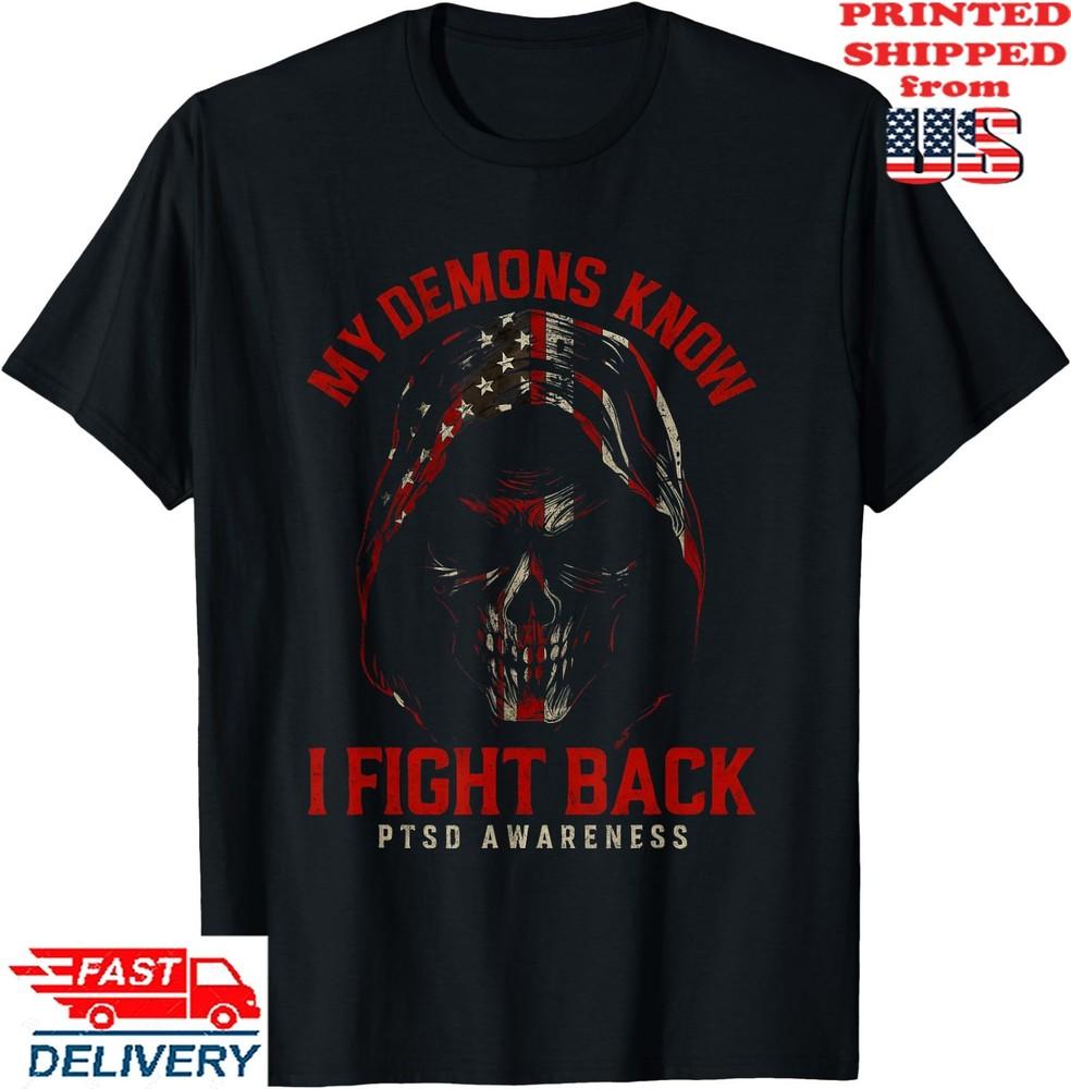 Reaper PTSD My Demons Know I Fight Mental Health Awareness T-Shirt , Unisex Tee Unisex T-Shirt XL