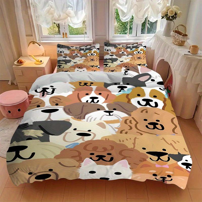 3pcs Set Dogs Puppies 1 Quilt Cover + 2 Pillowcases, All Seasons Bedroom Setting, Perfect for Home and Dorm Decor A197