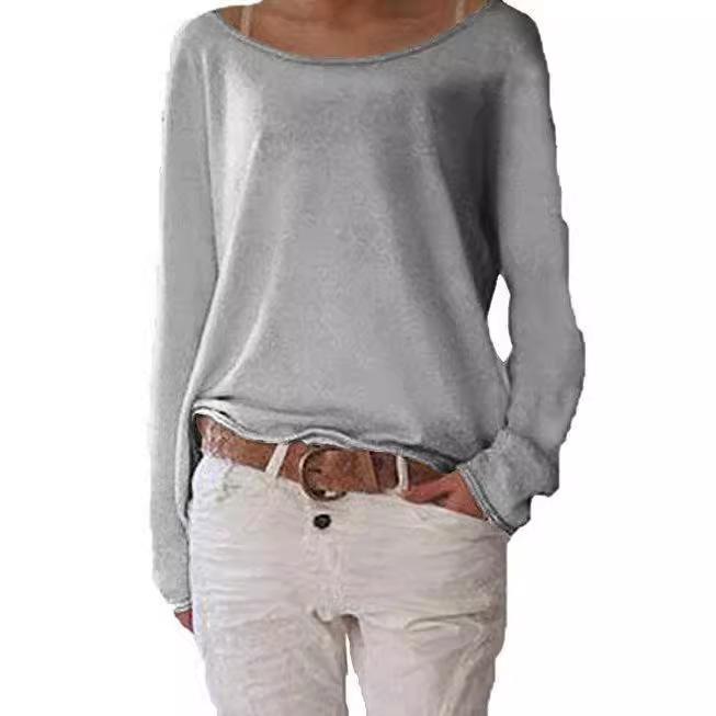 T-shirt Pull à Manches Longues pour Femme Style Doux Automne 2025 Coton Col Rond Coupe Ample