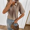 2026 Women's Turn-down Collar Solid Color Knitted Pullover Loose Short Sleeve Casual T-shirt