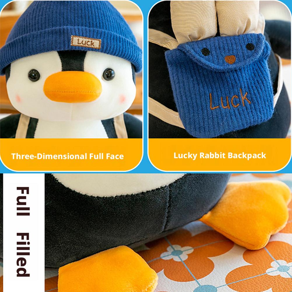 Cute Penguin Plush Toy With Hat Backpack Stuffed Animal Doll Kawaii Comfort Sleep Companion Plushie Kids Birthday Gift