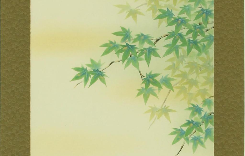 Kaitakudo Art Hanging Maple Leaves and River Cicadas X Scroll (Paulownia Box) (190cm 54.5cm)