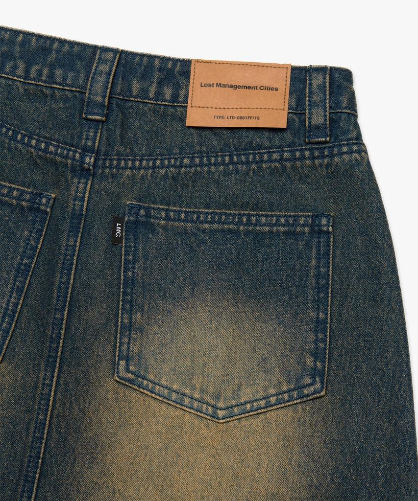 Lmc Wm Curved Raw Edge Denim Maxi Skirt Blue
