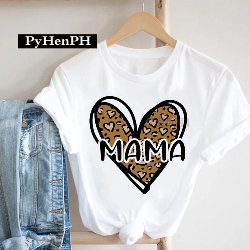European Leopard Print Mom TShirt Korean Version ShortSleeved Base Shirt Fashion Creative Family Clothing for Women