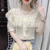 Summer Fashion Lace Ruffle Sleeveless Blouse With 3d Pattern For Casual Women