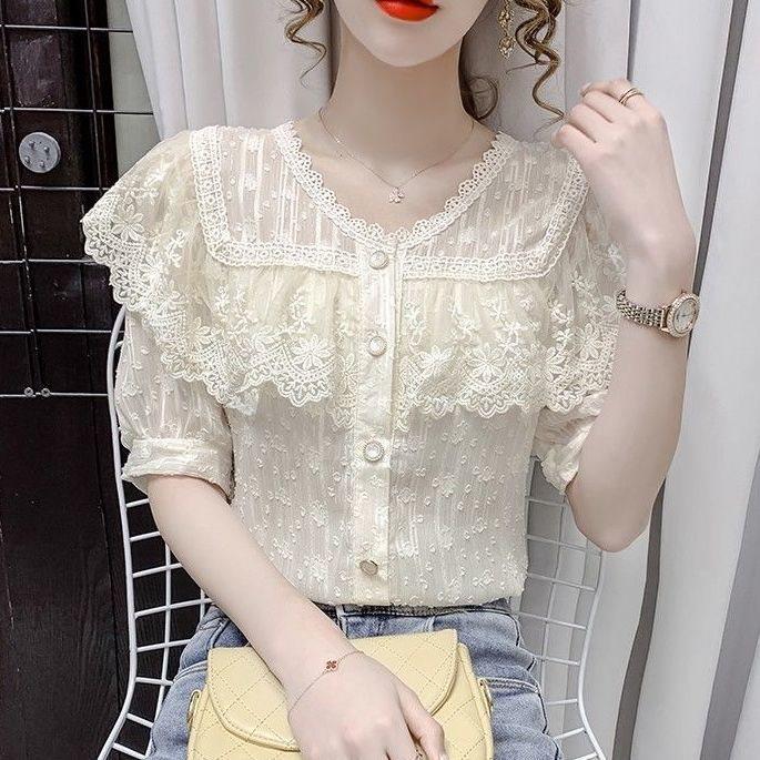 Summer Fashion Lace Ruffle Sleeveless Blouse With 3d Pattern For Casual Women