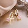 White Zircon Plumeria Pink Crystal Flower Hoop Earrings For Women Vintage Gold Color Ear Buckle Wedding Jewelry Valentines Gift