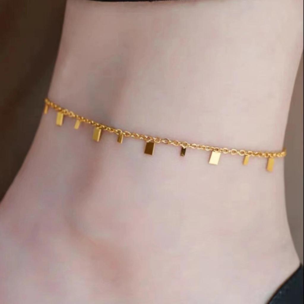 Gold Color Small Square Ankle Bracelets for Women, Chain with Butterfly Zircon Jewelry Bohemia
