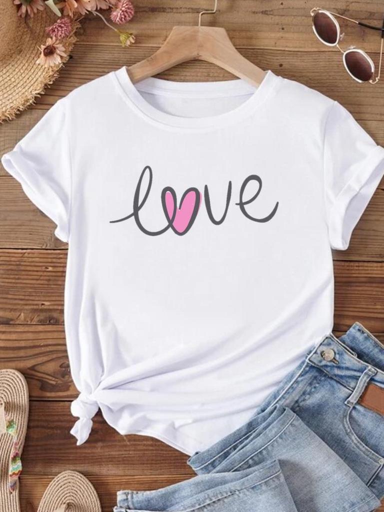 Letní oblečení s výstřihem do O 3D tištěné oblečení Top pro ženy Tričko Styl milostného dopisu Roztomilé Ležérní Móda Tričko s krátkým rukávem Grafická trička