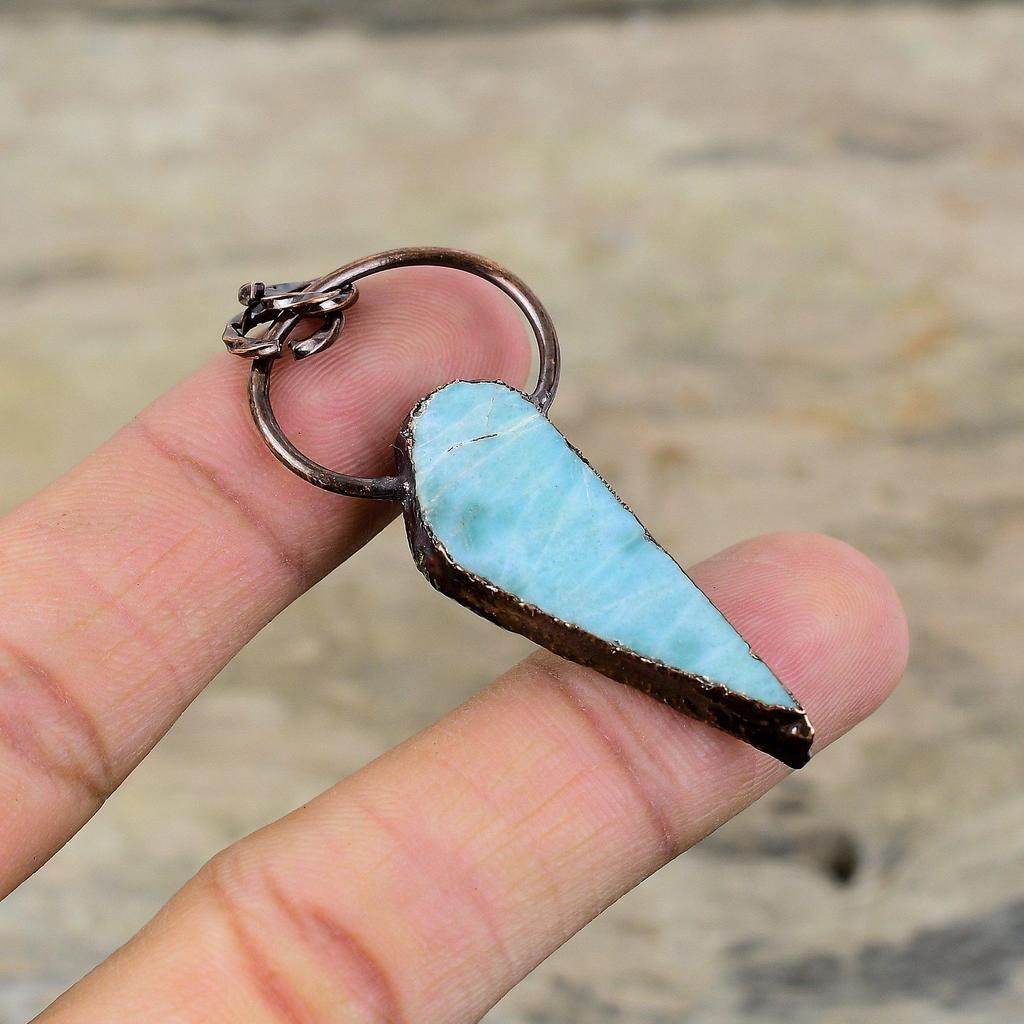 Larimar Rohstein Anhänger Elektrogeformter Kupferanhänger Handgefertigter Prehnit Anhänger Elektrogeformter Schmuck Edelsteinanhänger Für Frauen Geschenk für Sie
