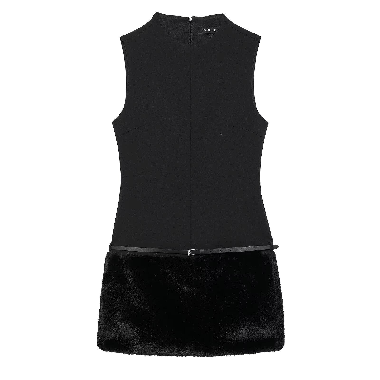 

European & American Women s Early Spring 2025 Faux Fur Belted Dress XS