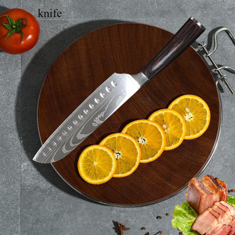 5pcs Sharp Damascus Pattern Professional Kitchen Knives Butcher Knife Bread Knife Hand-forged Stainless Steel Fruit Knife