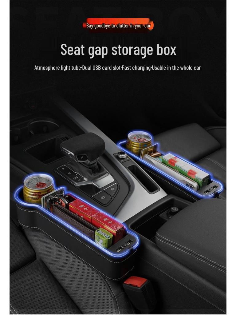 Multifunktionaler Autositz-Lücken-Organizer mit USB-Ladefunktion und Umgebungslicht