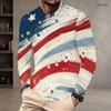 Mens Plus Size Round Neck Long Sleeve T Shirt American Flag Printed Pullover