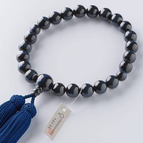 Buddhist Altar Shop Takita Shoten Kyoto Buddhist Prayer Beads for Men, Blue Tiger's Eye Stone, 22 Beads, Silk Tassel with Head, Prayer Beads Bag, Suit