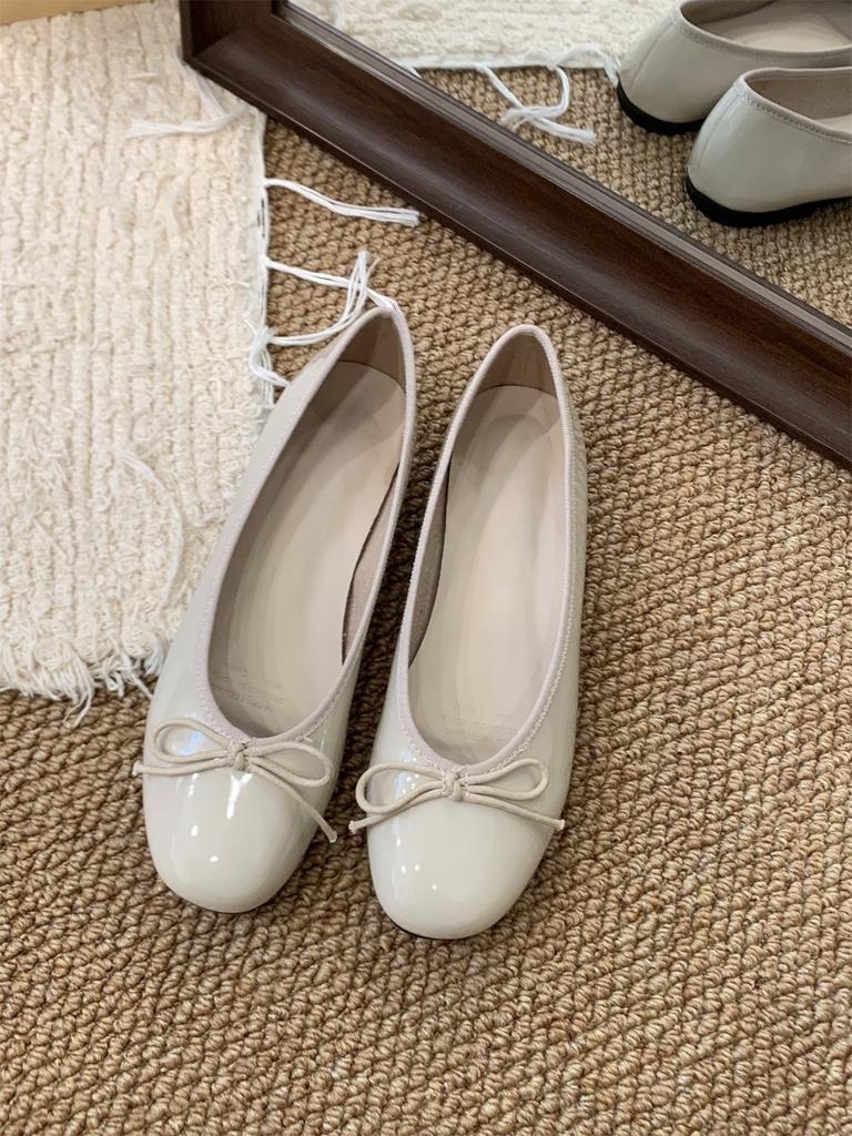 Flat-bottomed French Small Red Single Shoes Women's Shoes 2025 Spring Bow Soft Sole with Skirt Ballet Evening Shoes