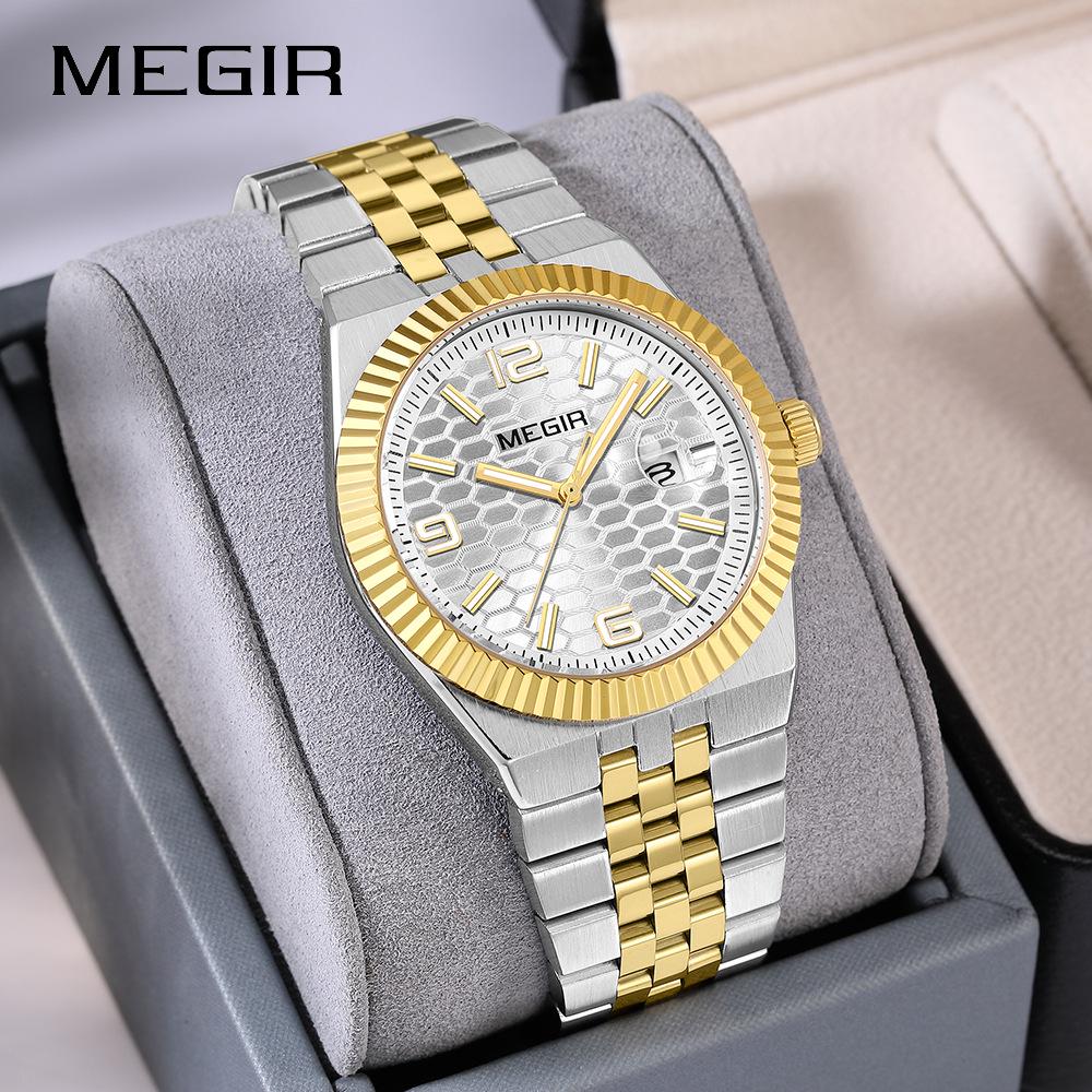 MEGIR Lucifiel Men's Luminous Waterproof Steel Band Quartz Calendar Watch