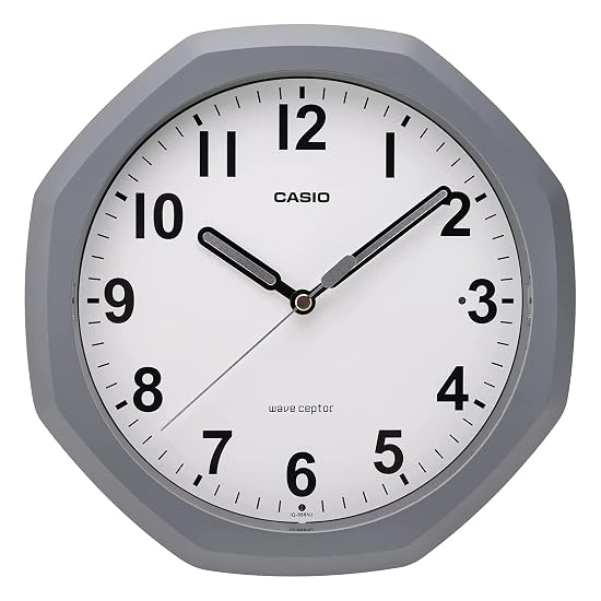 CASIO Wall Clock, Radio-Controlled, Gray, Analog, Automatic Illumination, Nighttime Second Hand Stop