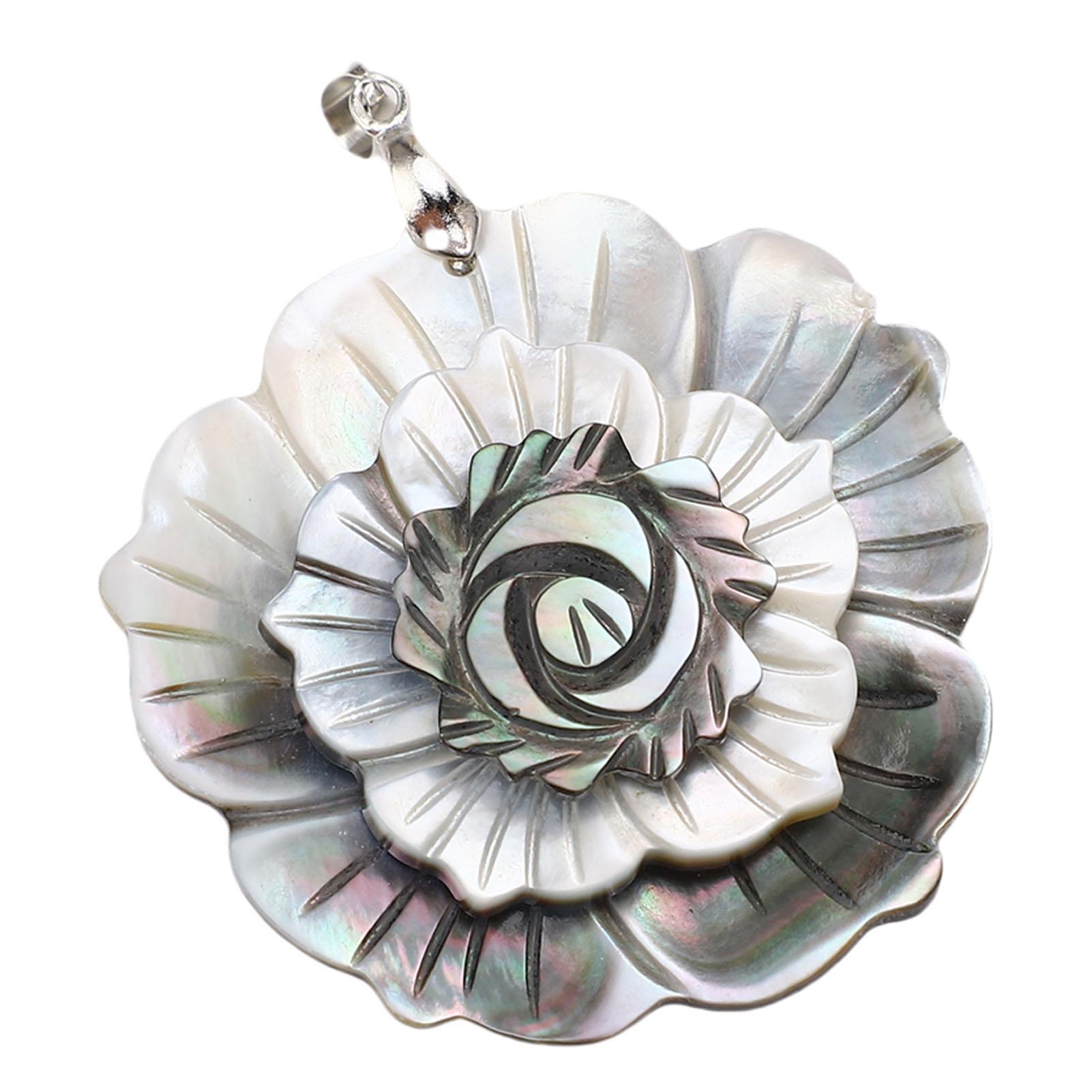 

Кулон из раковины абалона, украшения из ракушек, ожерелье, аксессуары для декора, 3-слойный цветок, серебристый, черный