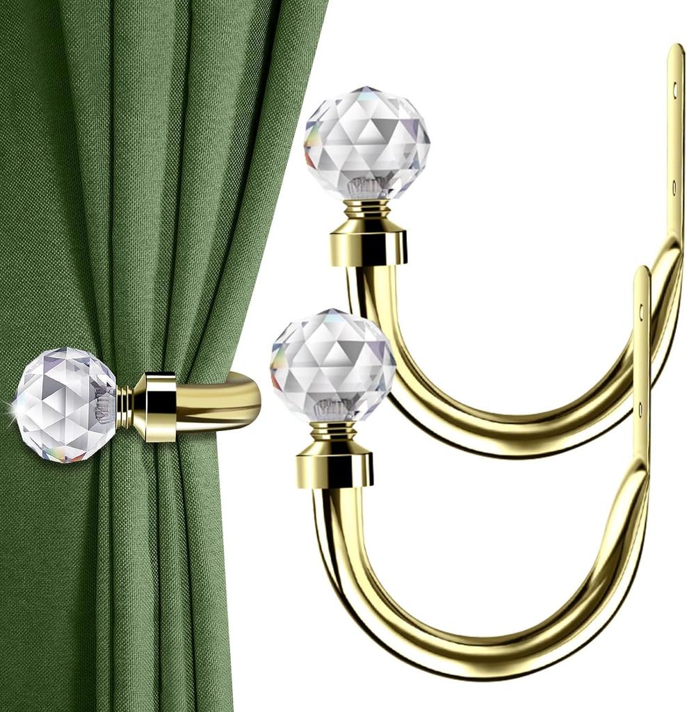 Crystal Curtain Holdbacks 2pcs, Metal Curtain Tieback Pull Back for Wall, Heavy Duty Side Holders Tie Backs for Drapes Drapery Window Home Decoration